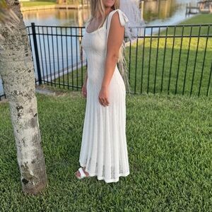 White Knit Maxi Dress with Tie Shoulder Straps